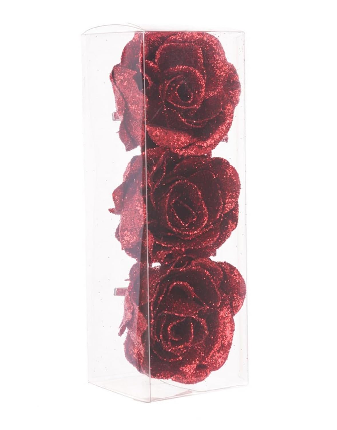 Set of 3 Sparkly Glitter Red Rose Flower Clip Christmas Tree Floral Pick Ornament Xmas Decor Garland Wreath Decoration
