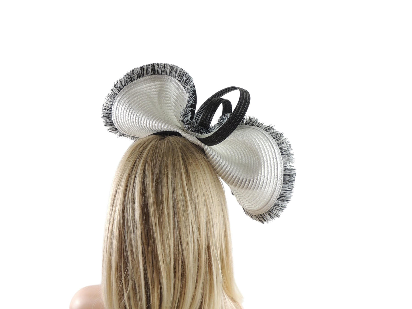 White Black Statement Fascinator Womans Hat Kentucky Derby Oaks Ascot Weddings Garden Cocktail Tea Party Church Hatinator MOther Bride SALE