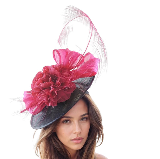 Navy Blue Fuchsia Hot Pink Fascinator Hat Headband Kentucky Derby Oaks Weddings Royal Ascot Formal Occasions Hair Bridal Tea Party Cocktail