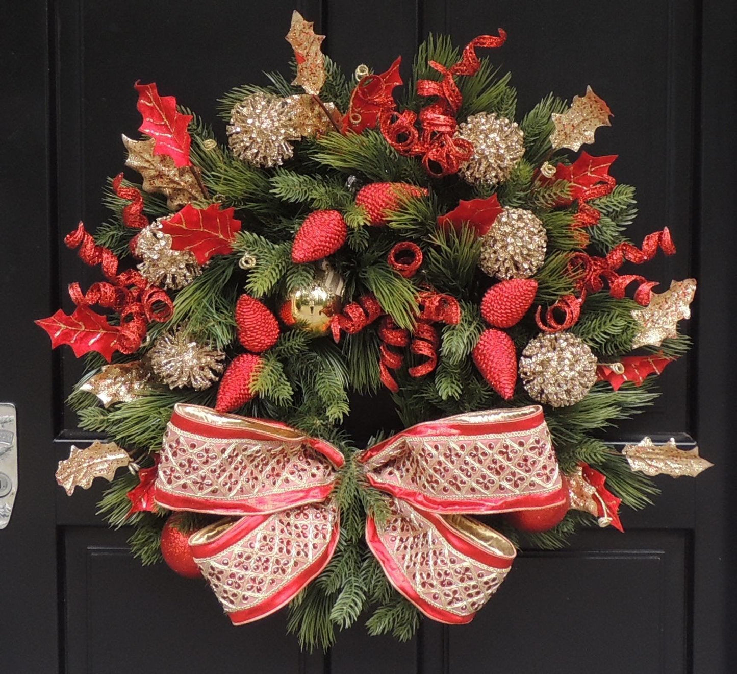 Luxury Christmas Wreath For Front Door, Fireplace Mantle, Luxury Home Decorations, Red Green Xmas, Winter Mantle Decor, Designer Wreath