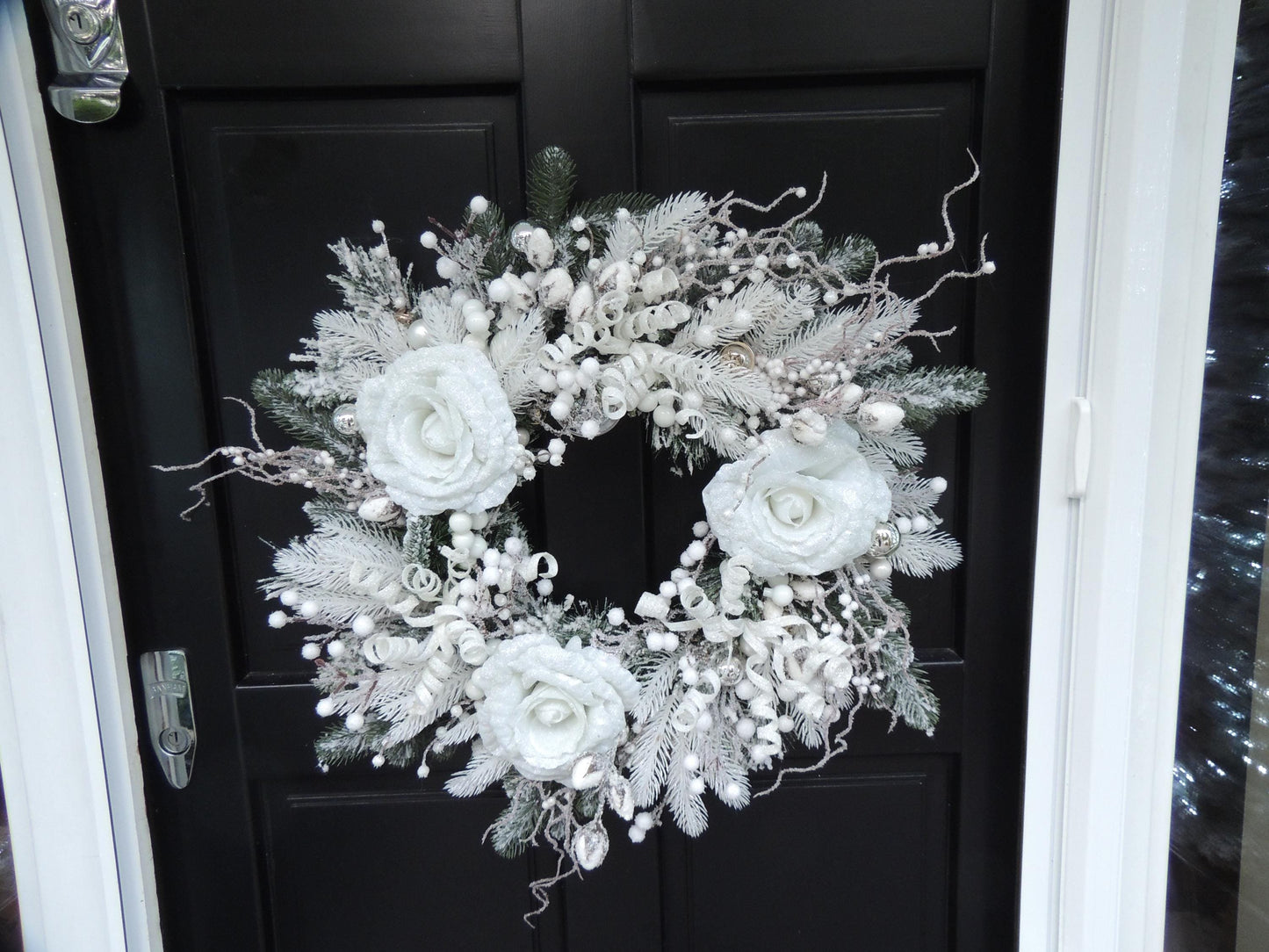 Luxury Christmas Frosted Wreath For Front Door, Fireplace Mantle, Luxury Home Decorations, White Silver Xmas, Winter Decor, Designer Wreath