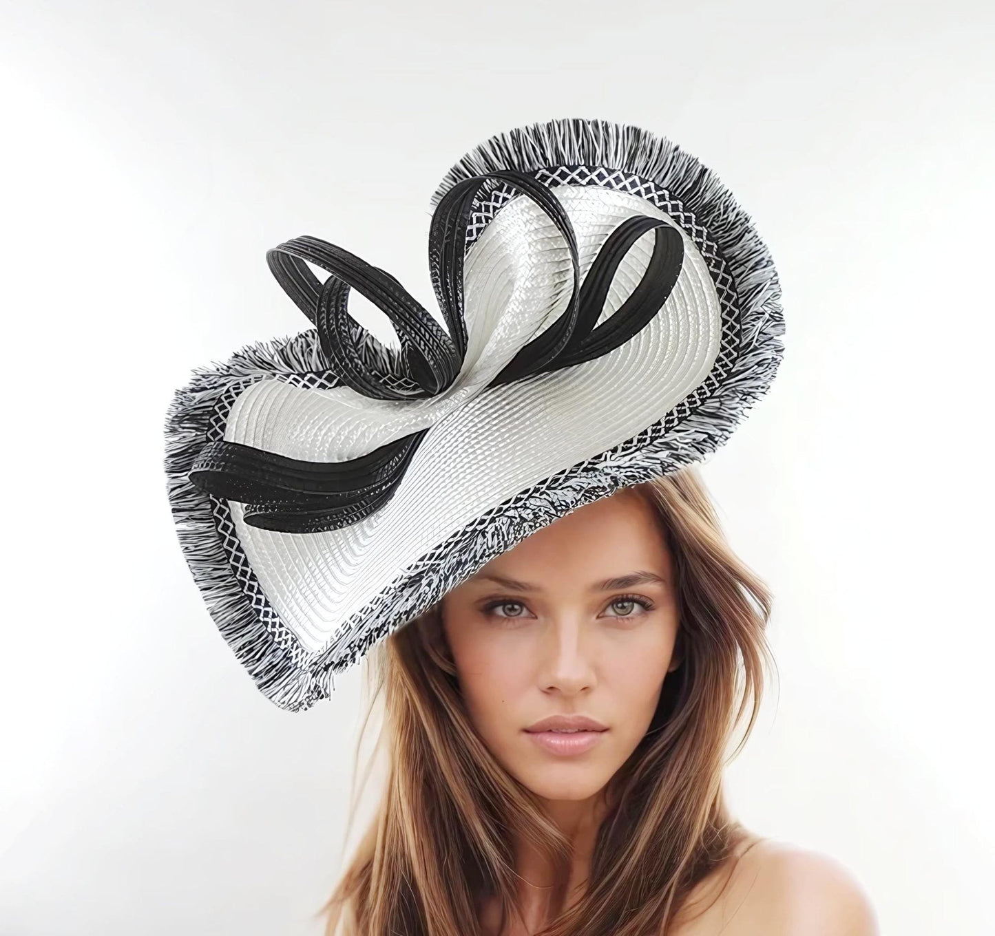 White Black Statement Fascinator Womans Hat Kentucky Derby Oaks Ascot Weddings Garden Cocktail Tea Party Church Hatinator MOther Bride SALE