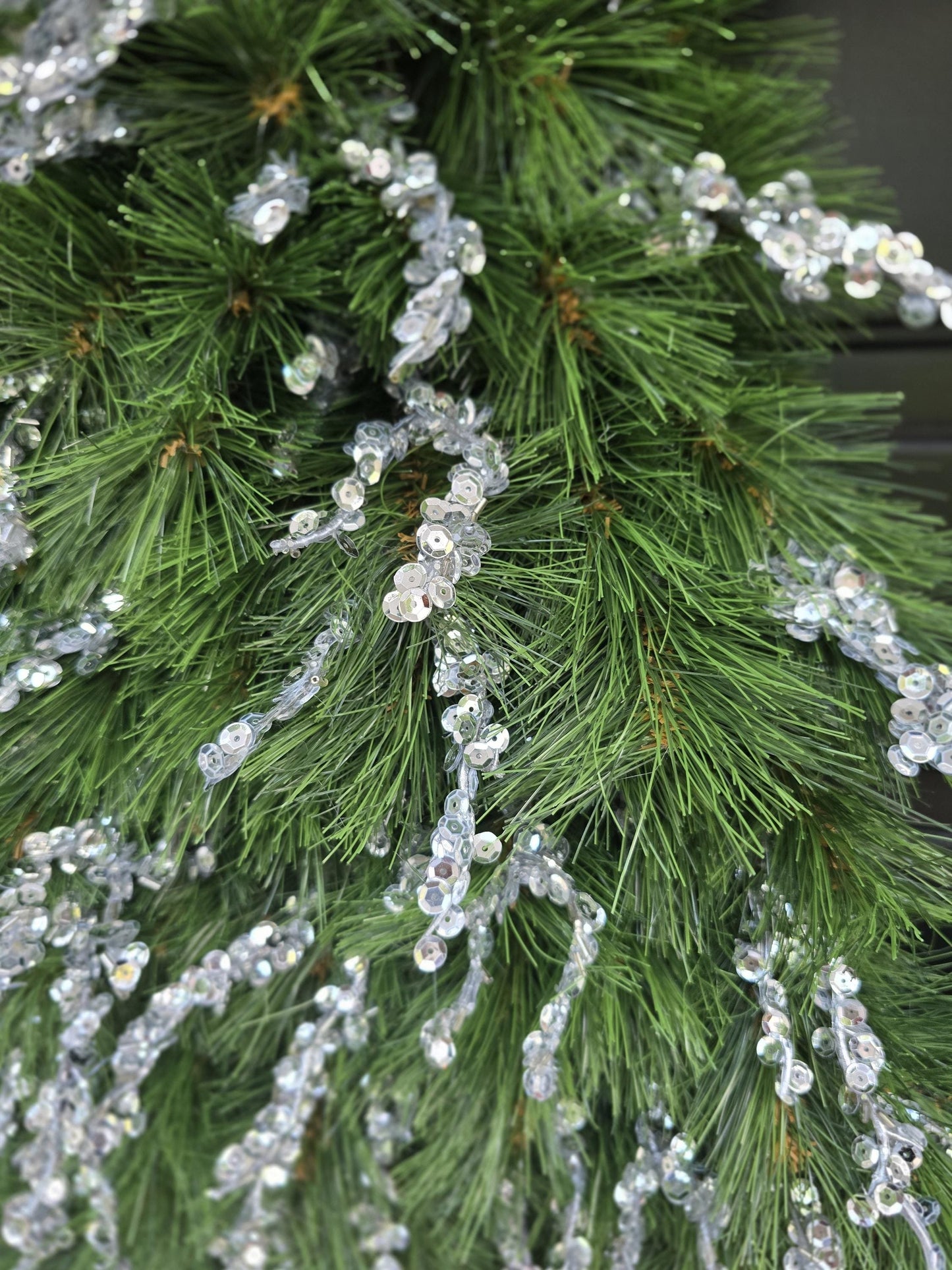 Large Luxury Christmas Tree Shaped Wreath Front Door Home Decorations Silver Green Xmas Winter Mantle Decor Porch Holiday Swag Designer Glam