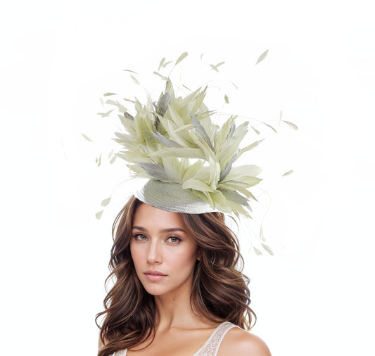 Metallic Silver Grey Sage Mint Green Kentucky Derby Fascinator Hat Percher Tilt Pillbox Wedding Garden Tea Party Ascot Lunch Vintage 40s 30s
