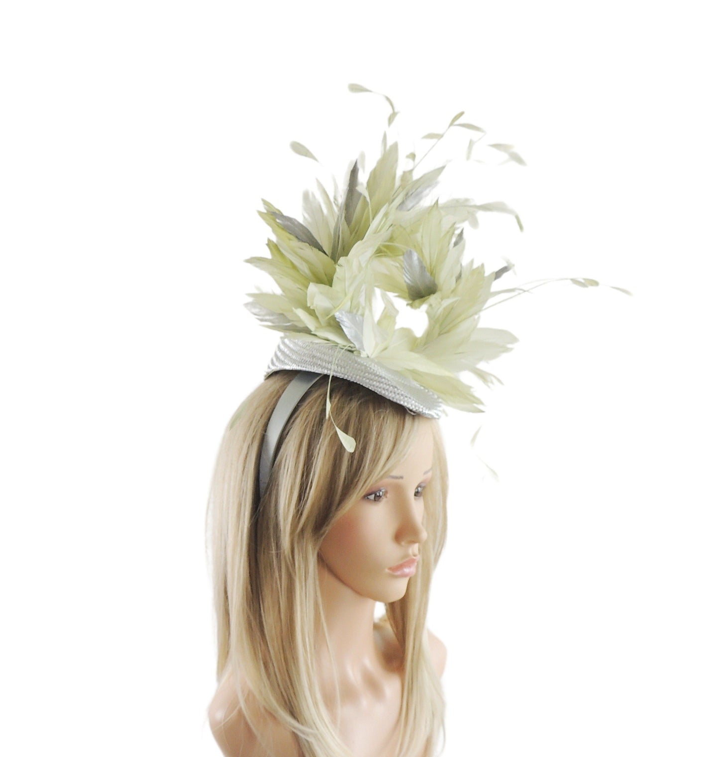 Metallic Silver Grey Sage Mint Green Kentucky Derby Fascinator Hat Percher Tilt Pillbox Wedding Garden Tea Party Ascot Lunch Vintage 40s 30s