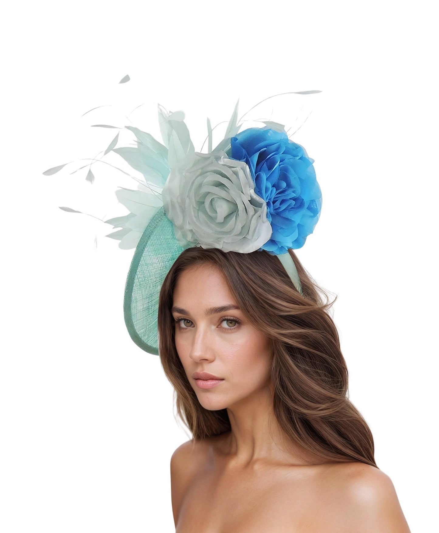 Aqua Dark Turquoise Blue Saucer Disc Kentucky Derby Fascinator Hat Ascot Wedding Hatinator Cocktail Formal Womens Races Tea Party Hats