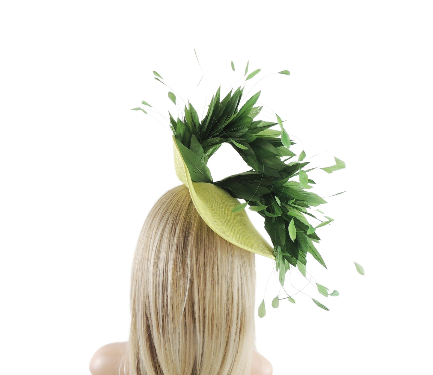 Lime Green Dark Forest Green Statement Feather Derby Ascot Fascinator Hat Weddings Cocktail Tea Party Woman Headband Formal SALE