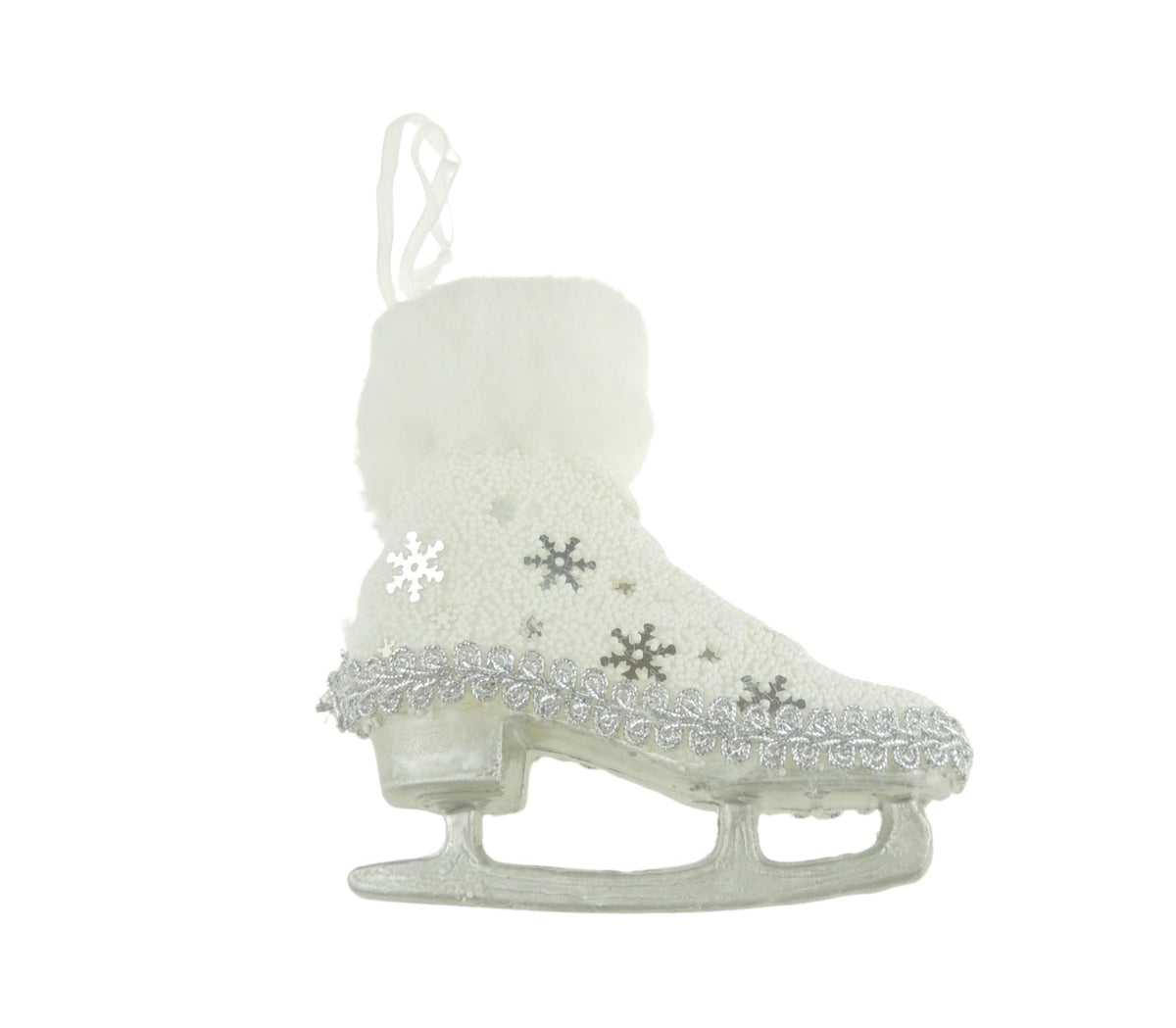 White Silver Snowflakes Fluffy Hanging Christmas Tree Decoration Ornament Traditional Holiday Decor Theme Gift Ice Skating Skate