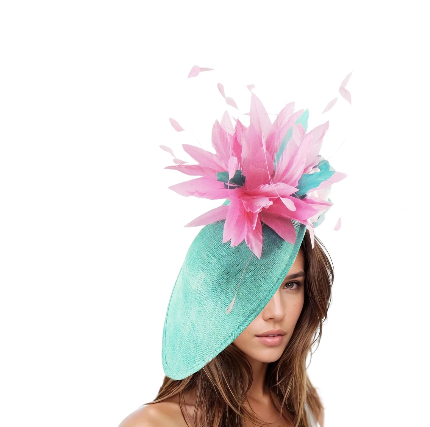 Emerald Jade Green Hot Pink Saucer Disc Kentucky Derby Fascinator Hat Ascot Wedding Hatinator Cocktail Formal Womens Races Tea Party Hats