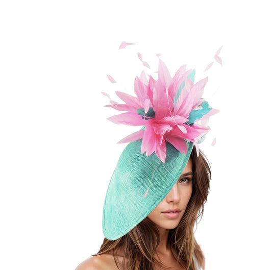 Emerald Jade Green Hot Pink Saucer Disc Kentucky Derby Fascinator Hat Ascot Wedding Hatinator Cocktail Formal Womens Races Tea Party Hats