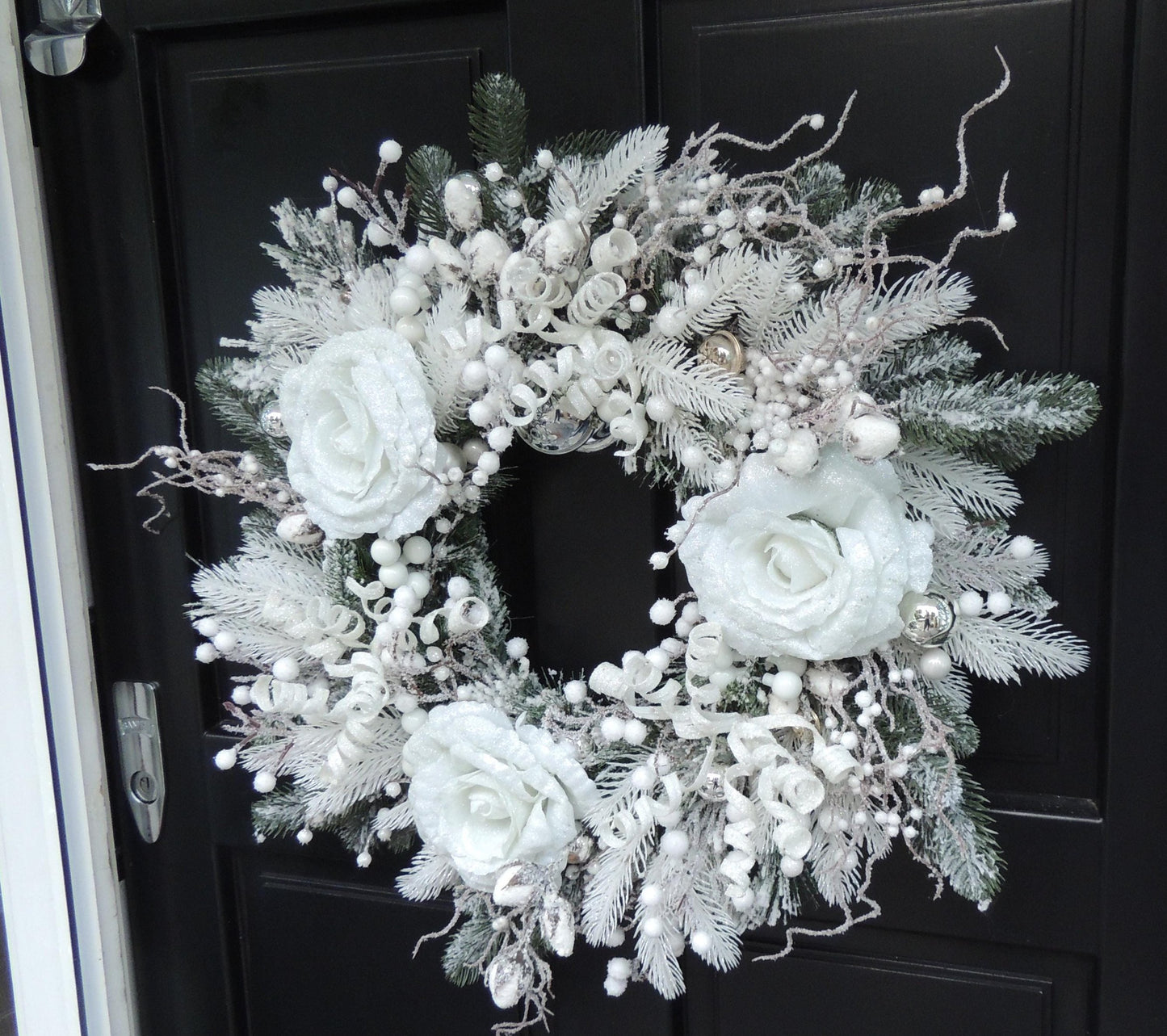 Luxury Christmas Frosted Wreath For Front Door, Fireplace Mantle, Luxury Home Decorations, White Silver Xmas, Winter Decor, Designer Wreath