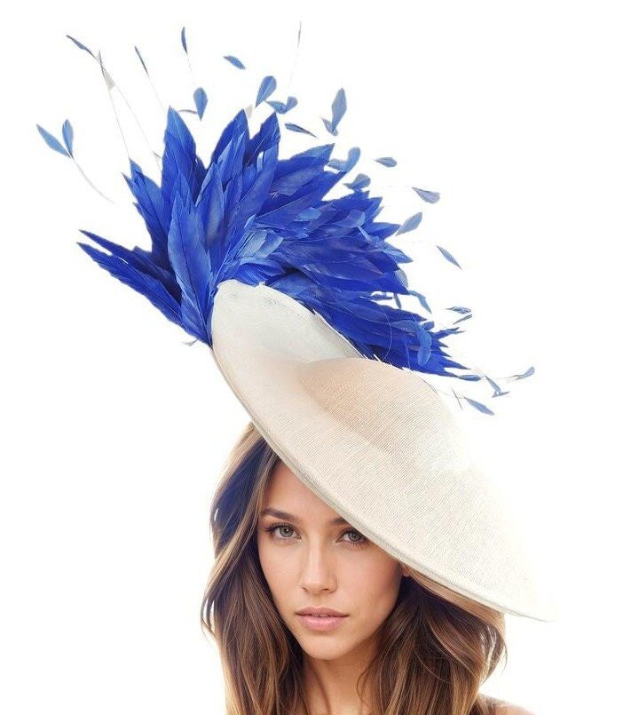 Royal Blue Fascinator Hats For Women,White Kentucky Derby Hat,Sapphire Ascot Hat,Cobalt Wedding Hat,White Tea Party Hat,Fasciantor Headband