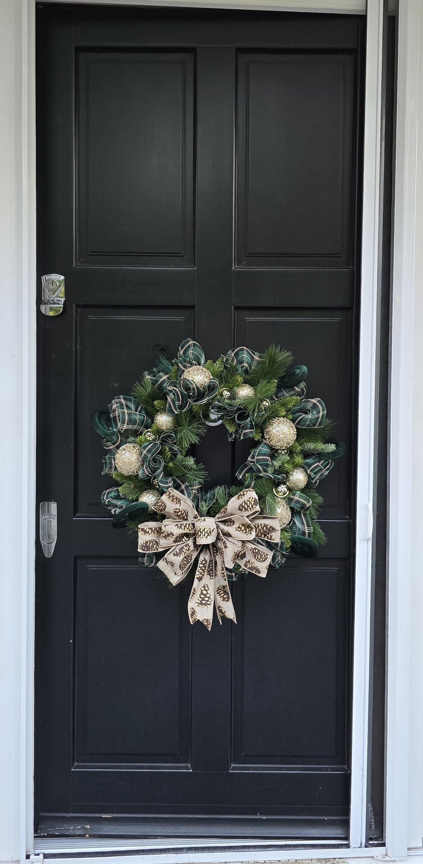 Luxury Gold & Green Christmas Wreath Front Door Luxury Home Decorations Xmas Winter Mantle Decor Holiday Wreath Advent Swag Fireplace Wall