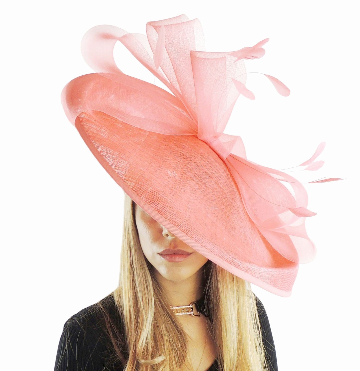 Coral Pink Hatinator Fascinator Royal Ascot Kentucky Derby Melburne Cup Weddings Cocktail Tea Party Ladies Day Headpiece Headwear Hat SALE