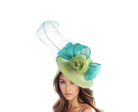 Lime Jade Apple Green Ascot Fascinator Headband Womens Kentucky Derby Hats Feather Headpiece Ladies Day Headwear Wedding Church Feather Race