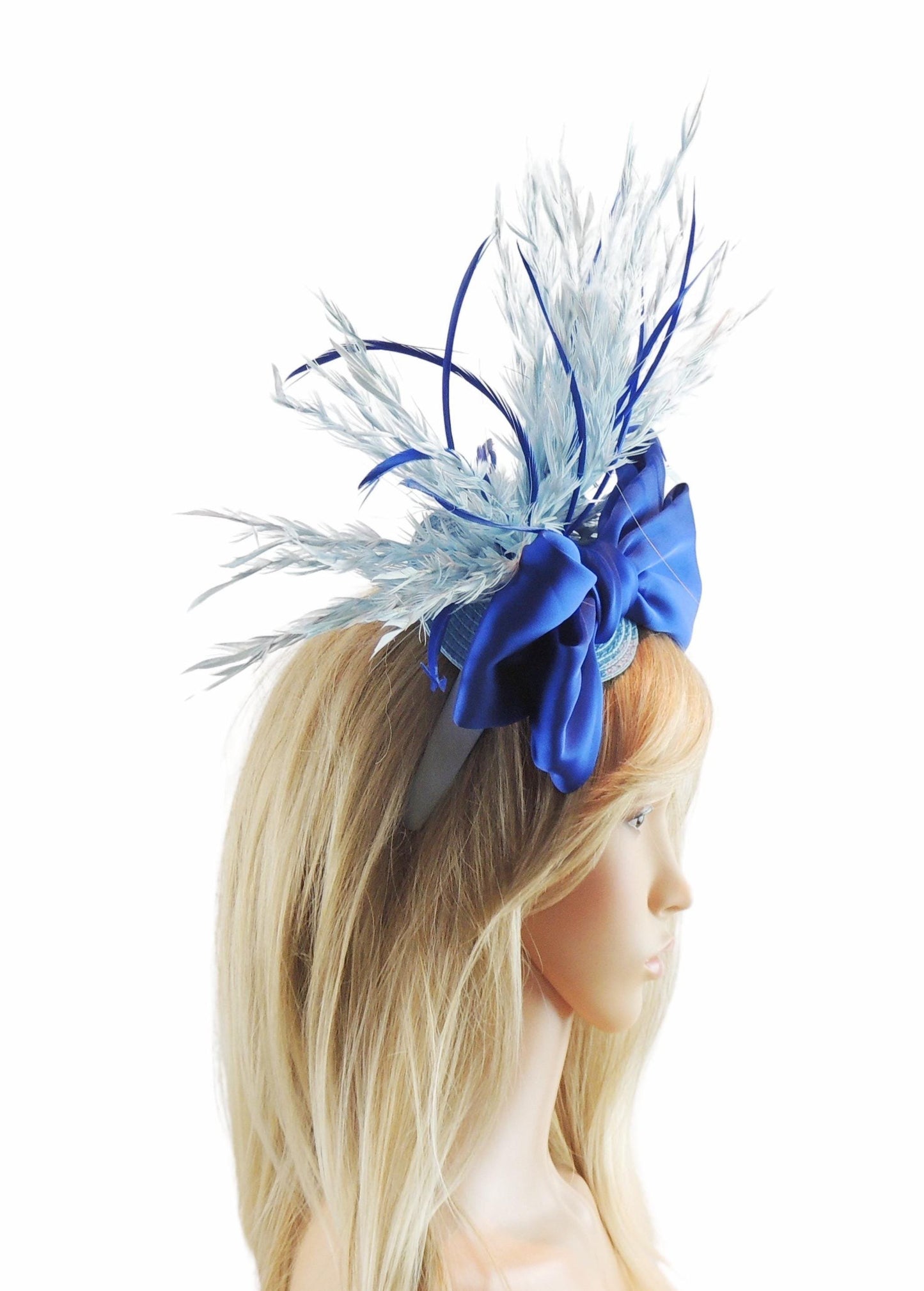 Royal Baby Blue Bow Kentucky Derby Royal Ascot Fascinator Hat Big Bow Garden Tea Party Wedding Headband Cocktail Statement Headpiece Races