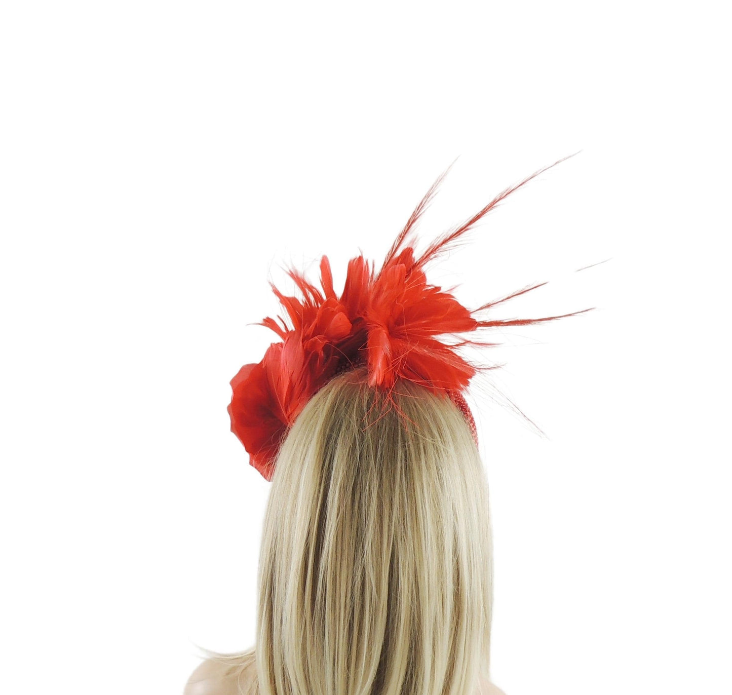 Red Feather Fascinator Crystal Headband Hat Headpiece Kentucky Derby Ascot Wedding Race Days Ladies Special Occasion Tea Party Luncheon