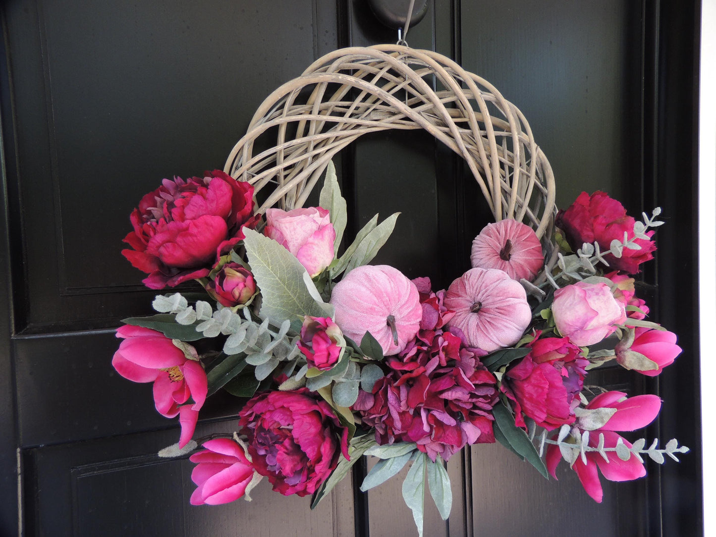 Fuchsia Autumn Wreath, Pink Pumpkin Front Door Wreath, Luxury Fall Decor, Peony Wreath, Thanksgiving Wreath, Summer Wreath, Summer Wreath