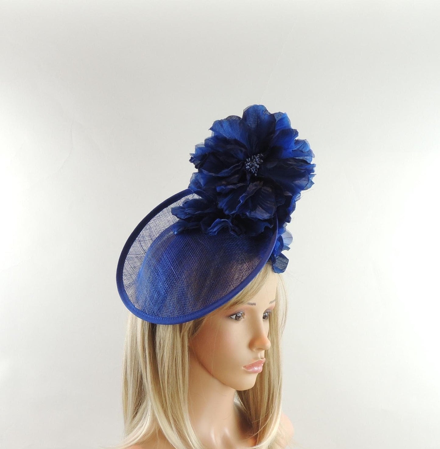 Navy Royal Blue Saucer Disc Kentucky Derby Fascinator Hat Ascot Wedding Hatinator Cocktail Formal Womens Races Tea Party Headband SALE