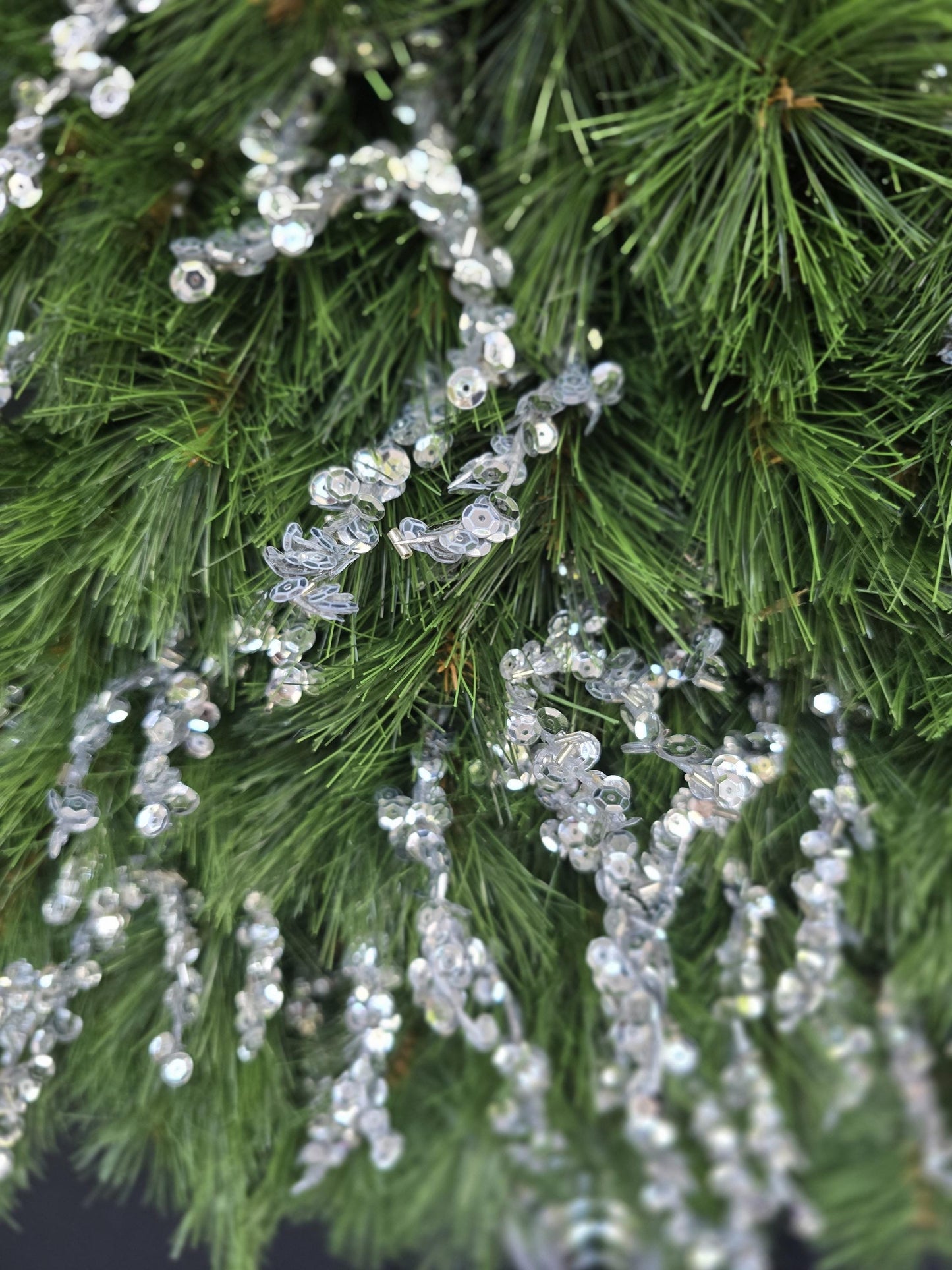 Large Luxury Christmas Tree Shaped Wreath Front Door Home Decorations Silver Green Xmas Winter Mantle Decor Porch Holiday Swag Designer Glam