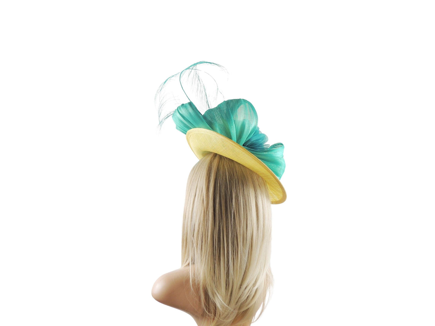 Yellow & Jade Green Saucer Disc Kentucky Derby Fascinator Hat Ascot Wedding Hatinator Cocktail Colorful Womens Races Tea Party Lemon Kelly