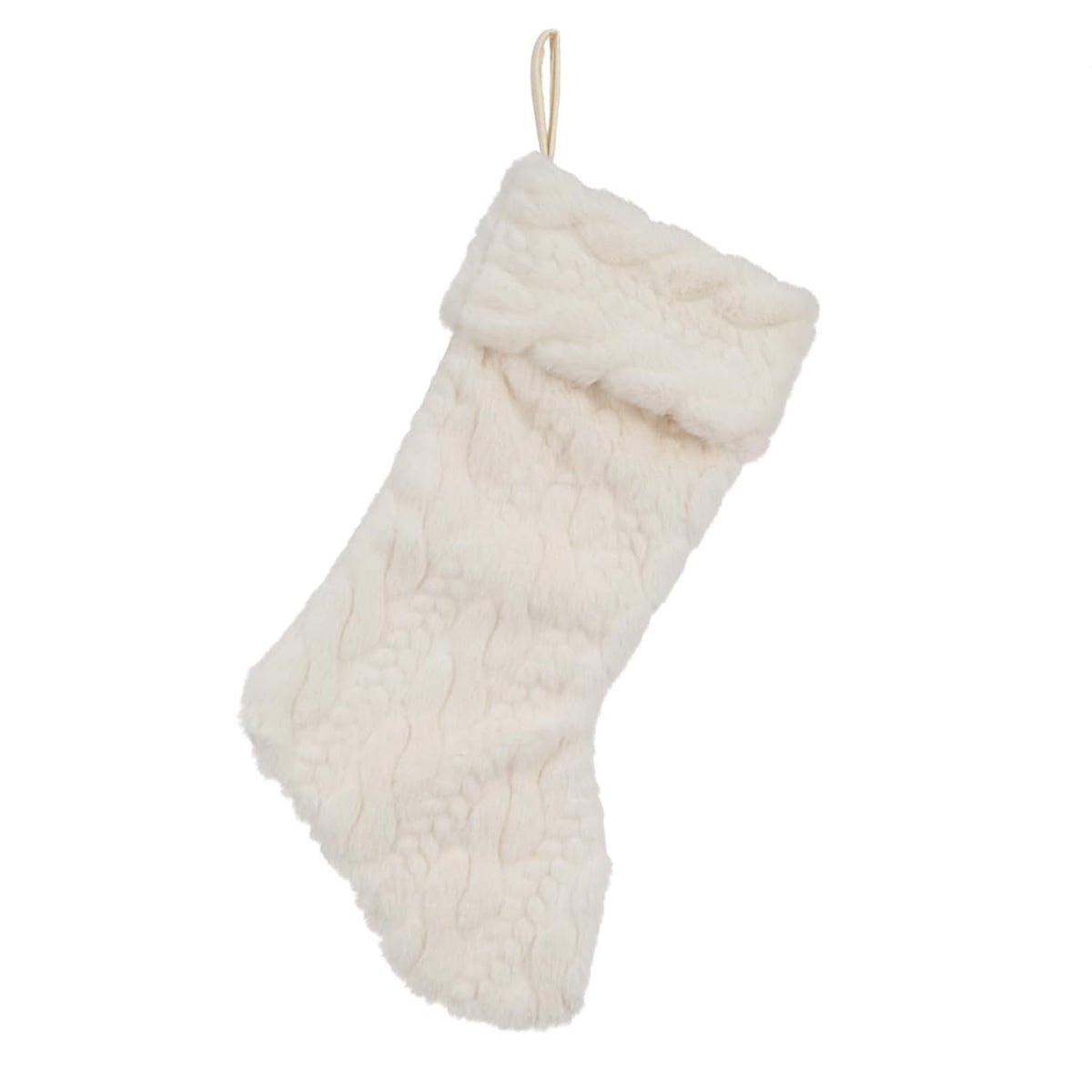 Elegant Cream Faux Fur Christmas Stocking Cream