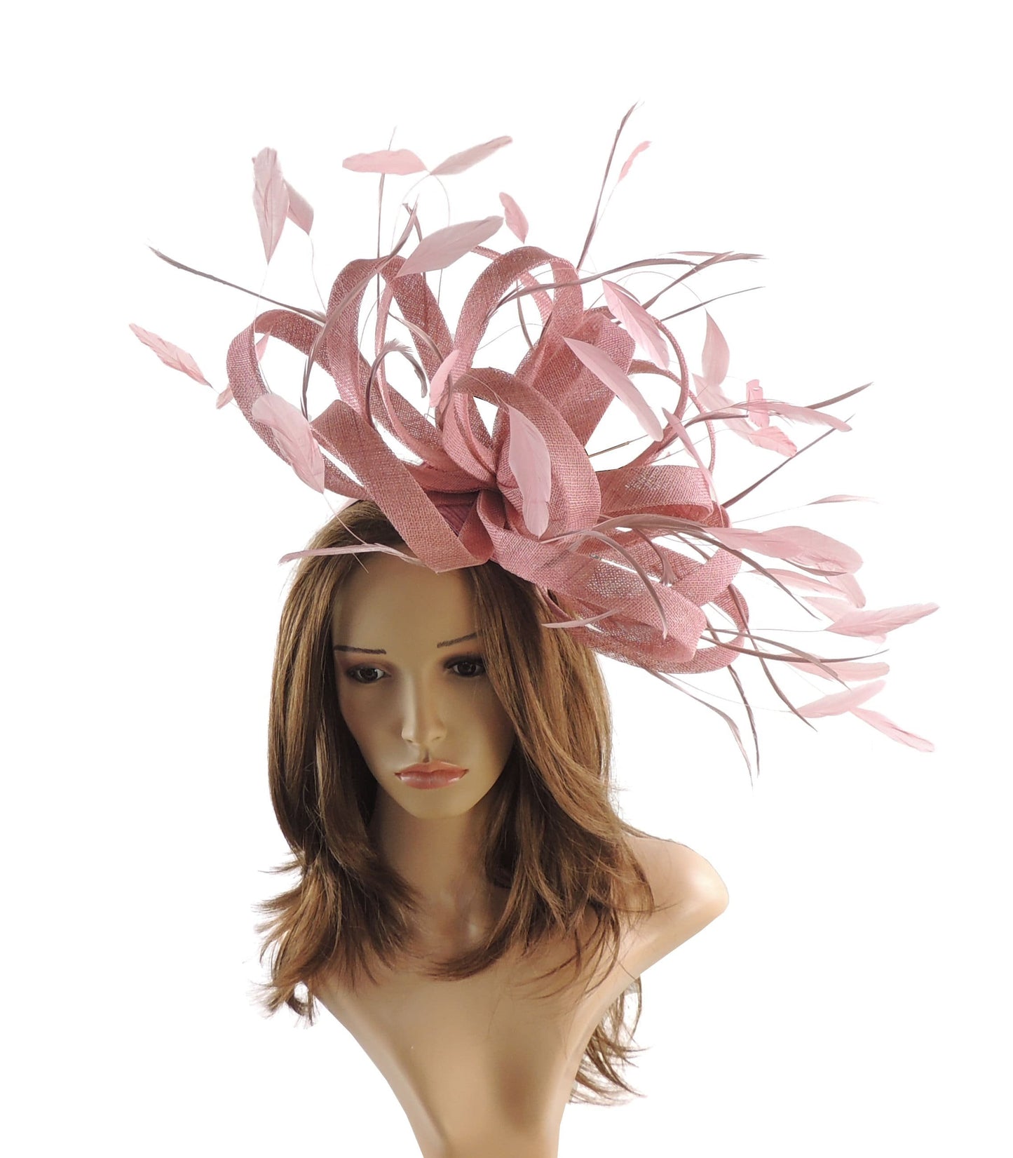 Dusty Pink Statement Hatinator Kentucky Derby Fascinator Womens Ascot Headwear Ladies Day Hats Formal Feather Headpiece High Tea Party Races