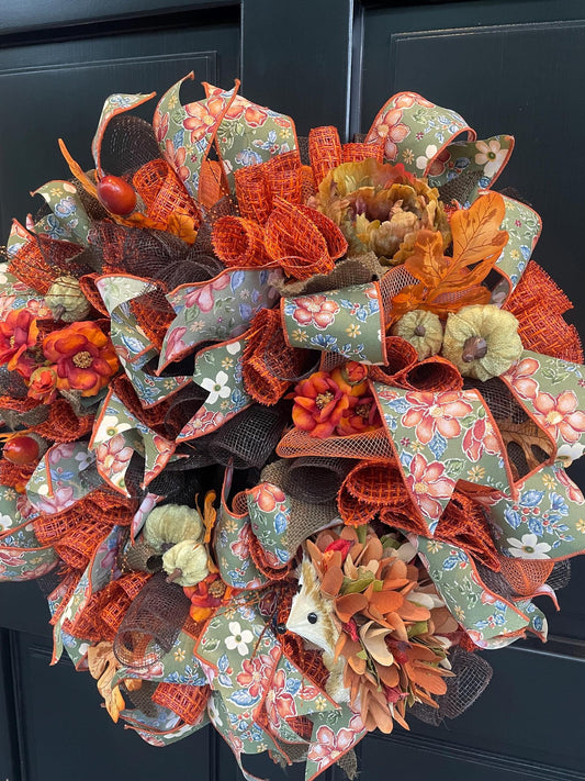 XL Autumn Fall Orange Harvest Front Door Wreath Luxury Oversized Rustic Wall Porch Hanger House Home Decor Decorations Thanksgiving Elegant