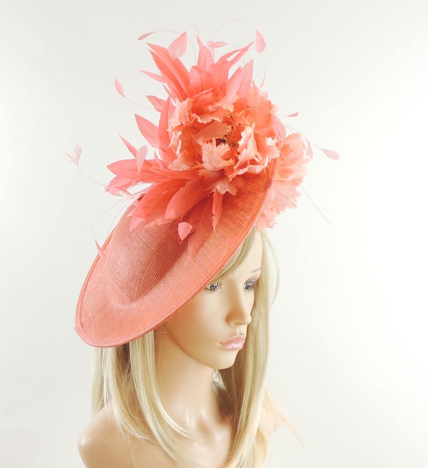 Coral Pink Orange Fascinator Headpiece Royal Ascot Kentucky Derby Oaks Dubai Weddings Mother of Bride Tea Party Ladies Day Races SALE