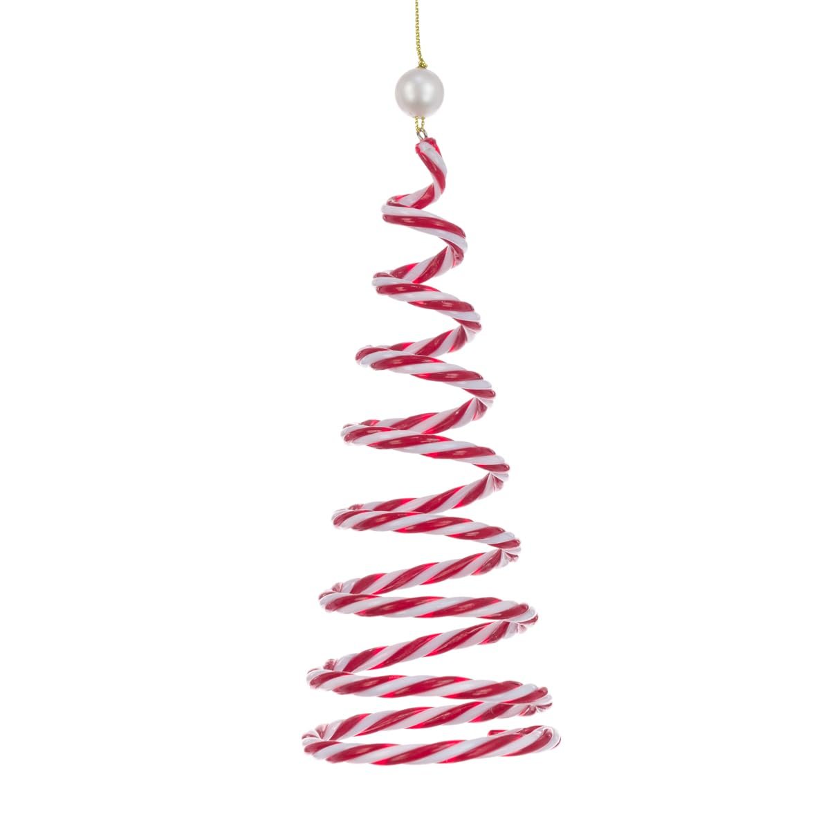 Candy Cane Christmas Tree Ornament - Red & White Spiral Striped Hanging Decoration Bauble Xmas Decor Gift Topper Peppermint Theme