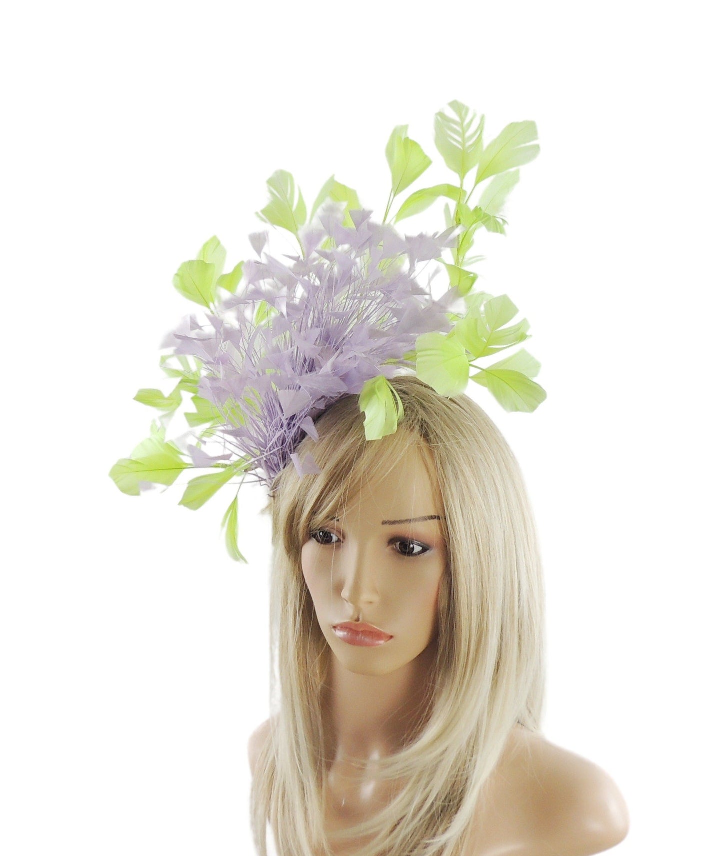 Lilac Lavender Lime Acid Green Large Kentucky Derby Fascinator Hat Wedding Ascot Tea Party Headband Statement Horse Races Custom Hat Feather
