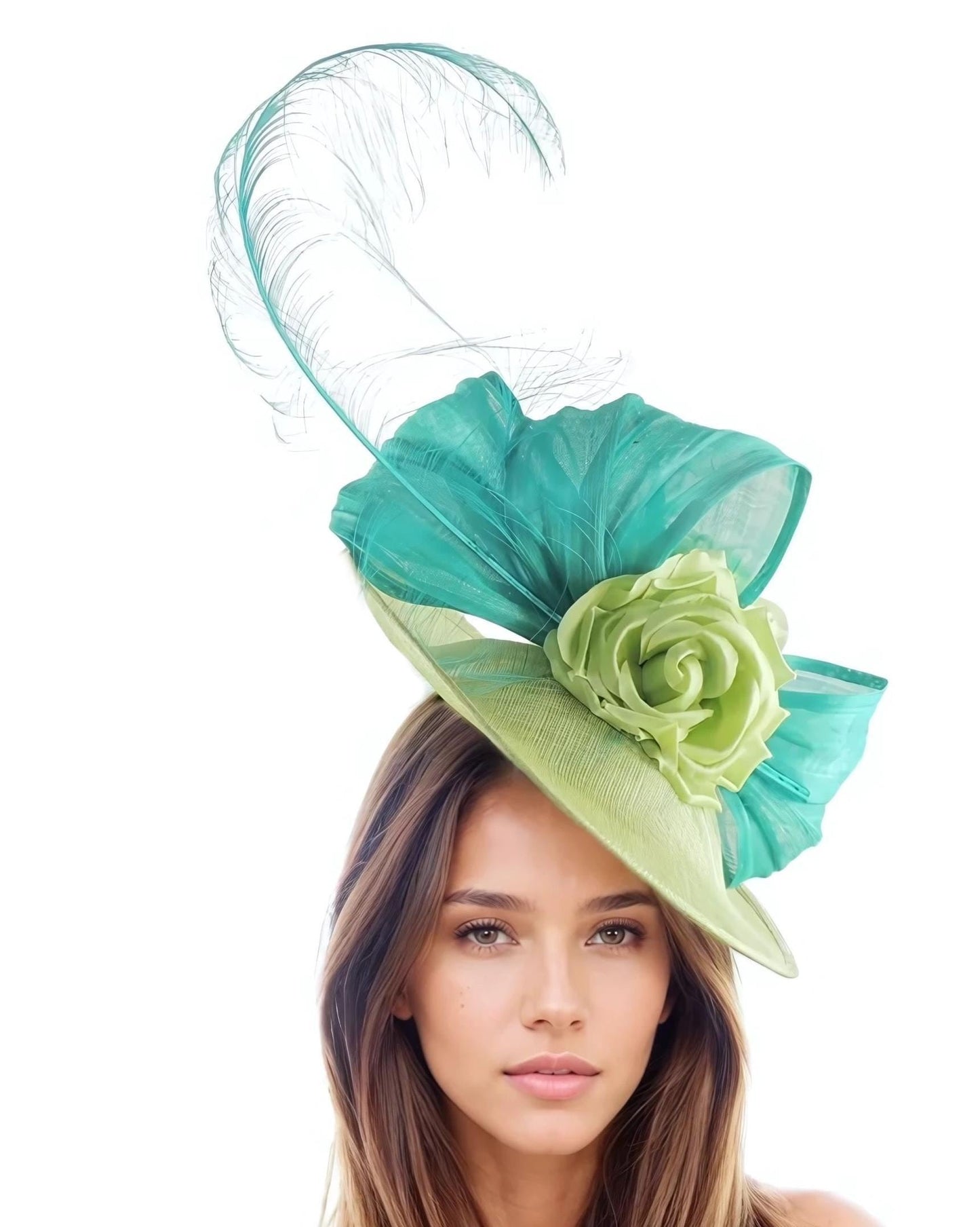 Lime Jade Apple Green Ascot Fascinator Headband Womens Kentucky Derby Hats Feather Headpiece Ladies Day Headwear Wedding Church Feather Race