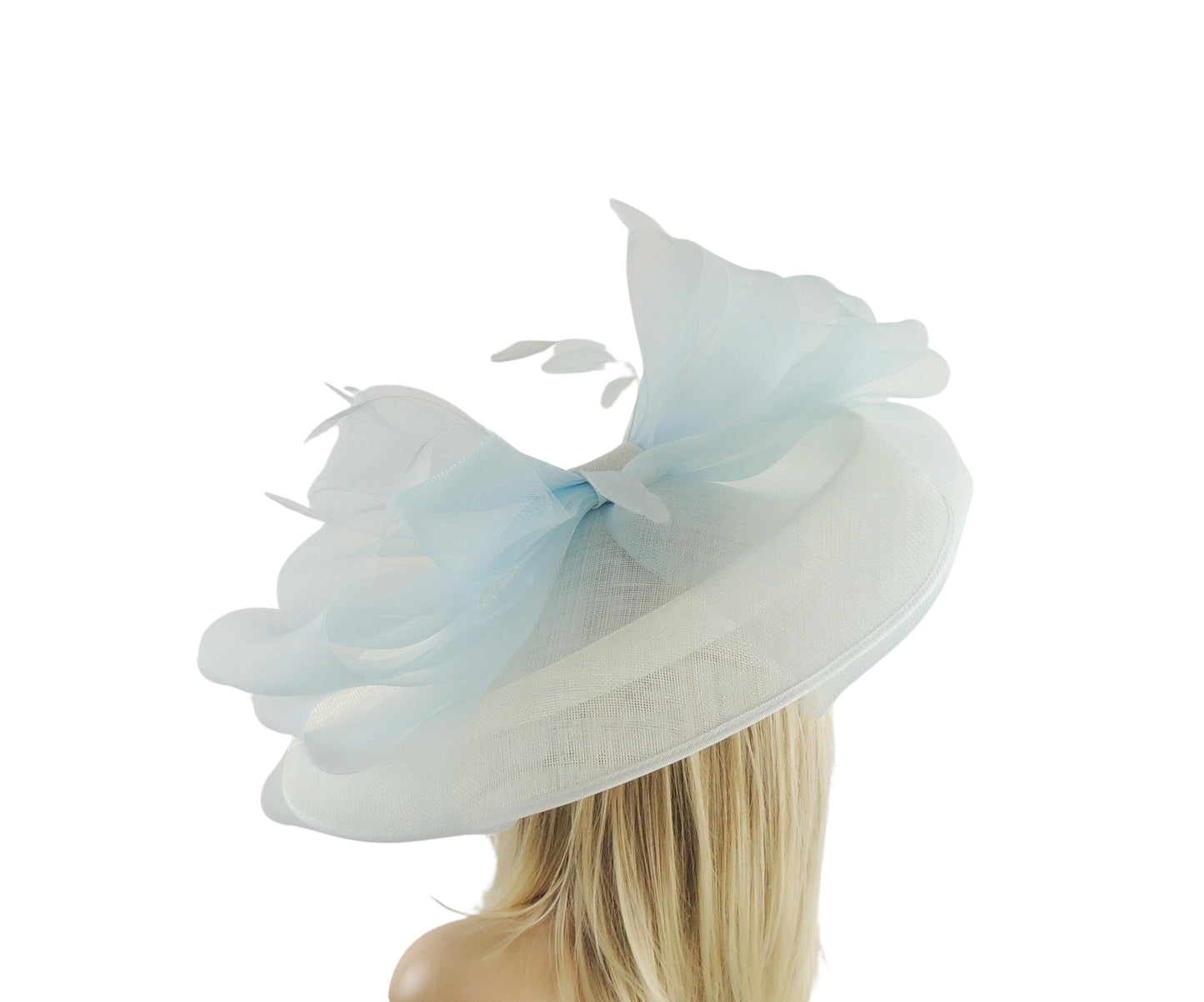 Baby Blue White Fascinator Hat Headpiece Kentucky Derby Ascot Wedding Race Days Ladies Special Occasion Tea Party Luncheon Mother Bride