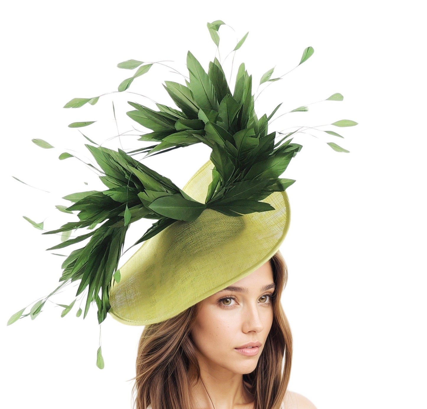 Lime Green Dark Forest Green Statement Feather Derby Ascot Fascinator Hat Weddings Cocktail Tea Party Woman Headband Formal SALE