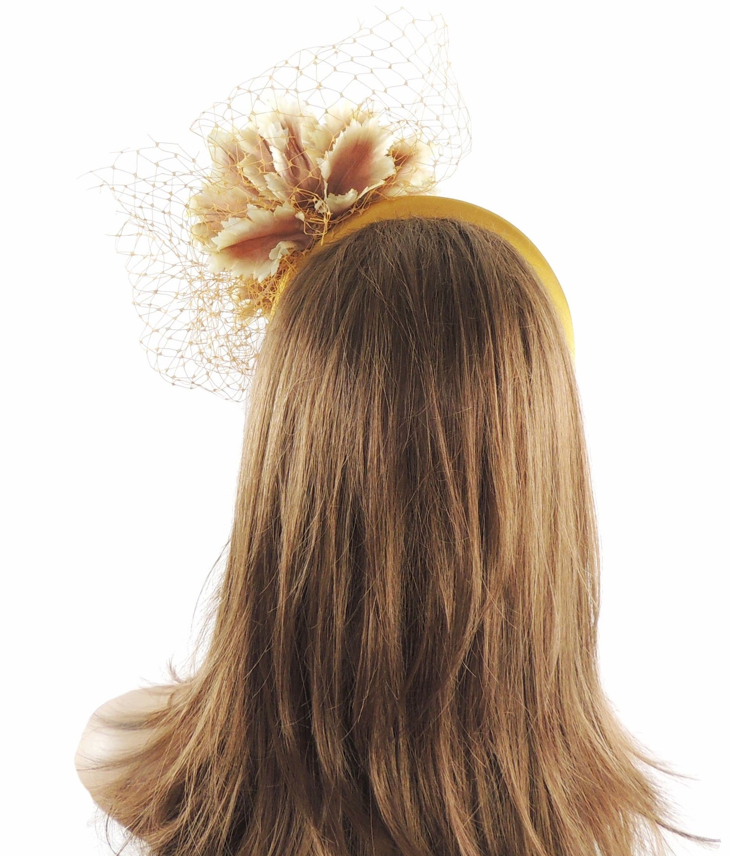 Gold Light Brown Flower Satin Padded Headband Fascinator Headpiece Royal Ascot Kentucky Derby Melbourne Dubai Weddings Ladies Day Races Hat
