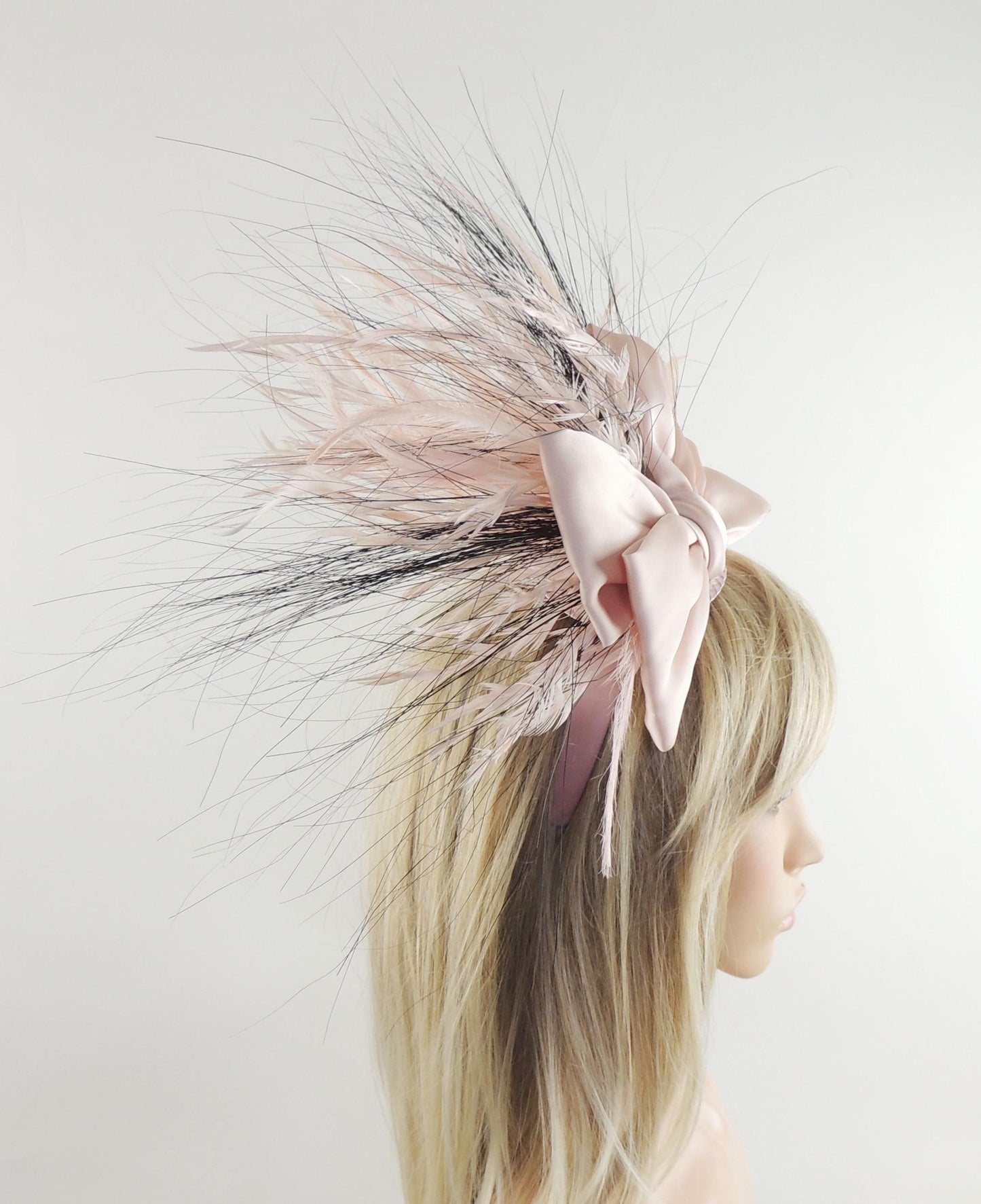 Baby Pink Bow Black Womens Kentucky Derby Royal Ascot Fascinator Hat Garden Party Wedding Headband Cocktail Headpiece Race Formal Ladies KY