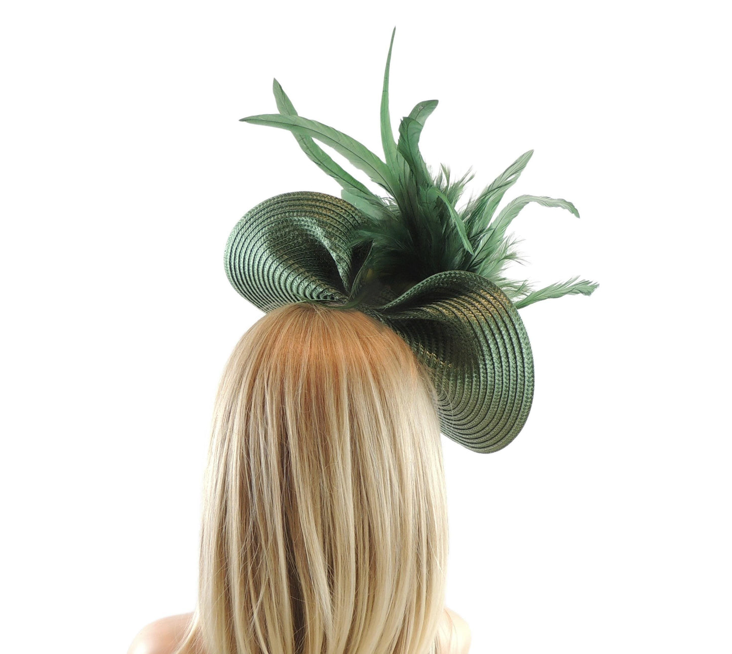 Dark Forest Green Kentucky Derby Fascinator Hat Saucer Disc Tea Party Headband Feather Ascot Wedding Hatinator Olive Green Hat Luncheon Hat
