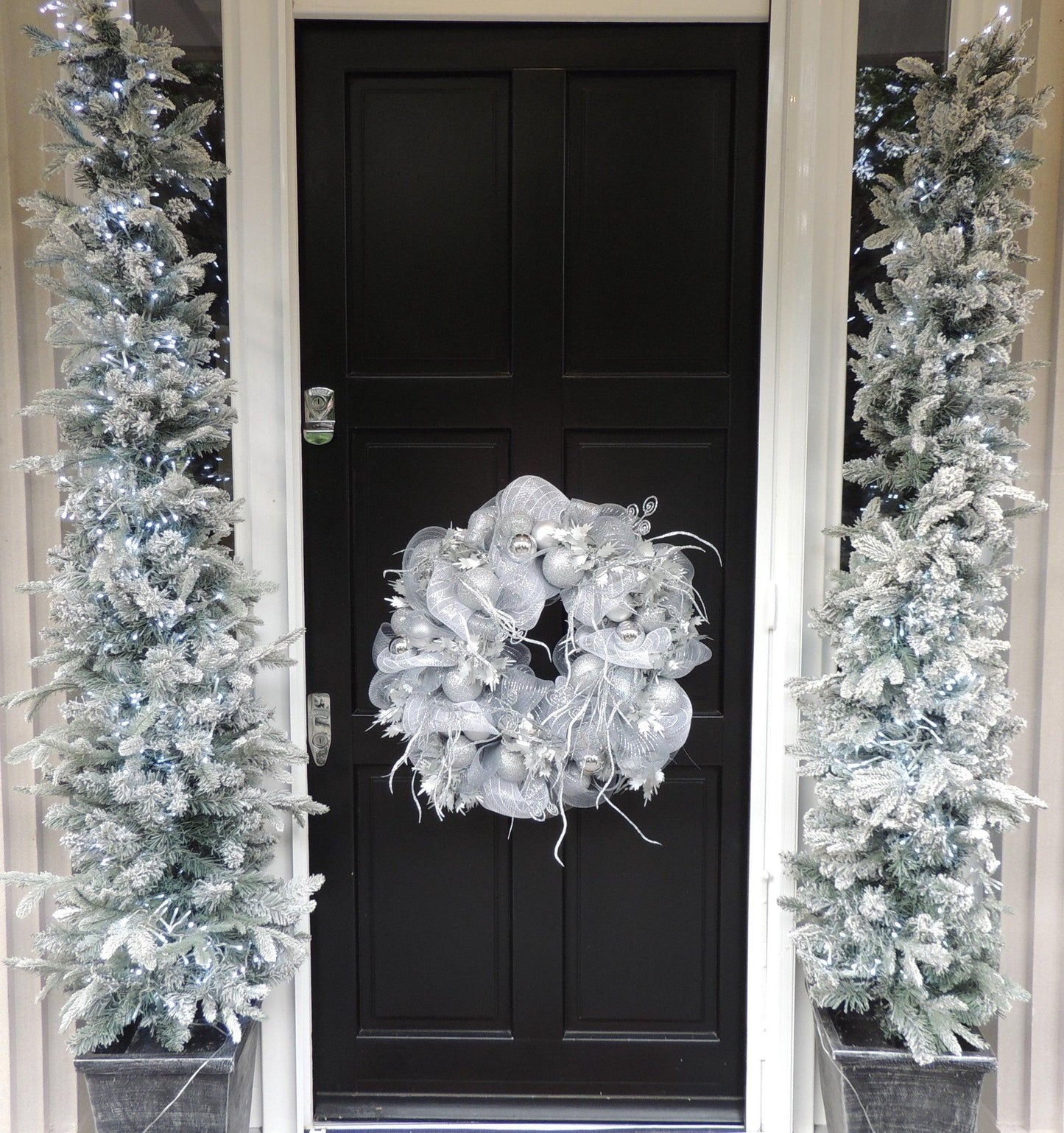 White Silver Luxury Christmas Wreath Front Door Luxury Home Decorations Xmas Winter Mantle Decor Holiday Wreath Advent Swag Silver Theme