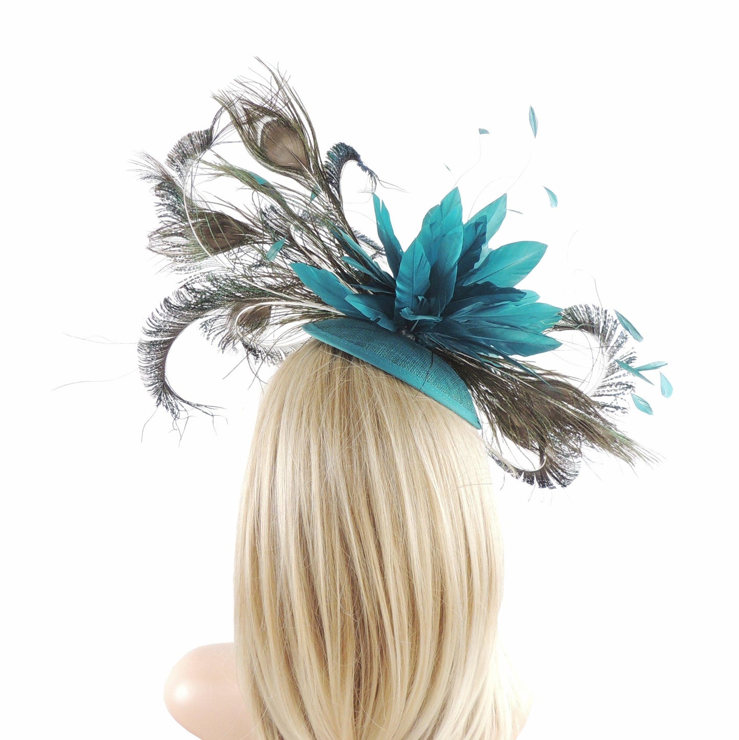 Jahlia Large Teal Peacock Fascinator - Hats By Cressida