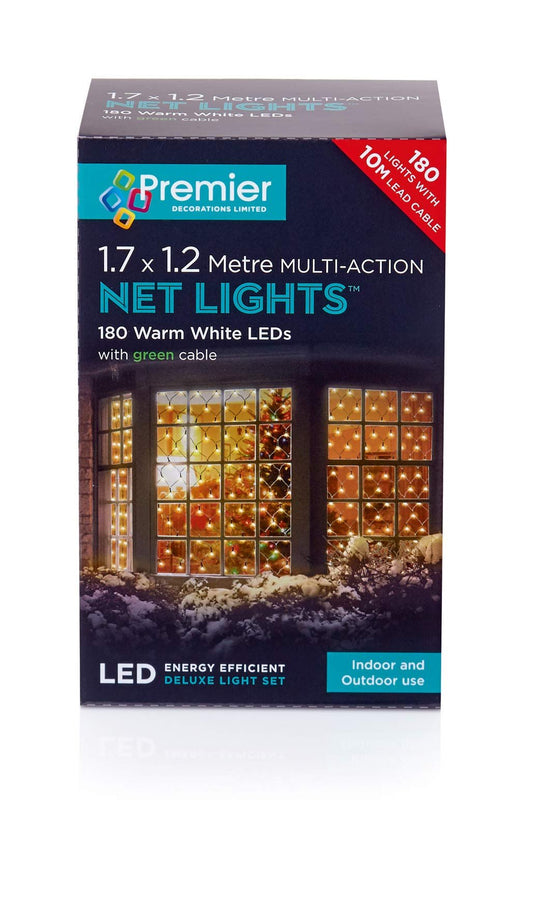 1.75x1.2m 180 WARM White Multi-action Net Christmas Fairy Lights Bush Hedges - Hats By Cressida