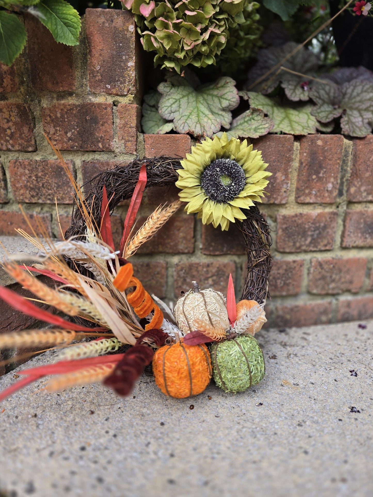 Autumn Vibes Fall Orange Harvest Front Door Wreath Rustic Wall Porch Hanger House Home Decor Decoration Thanksgiving Designer Fireplace Swag - Hats By Cressida