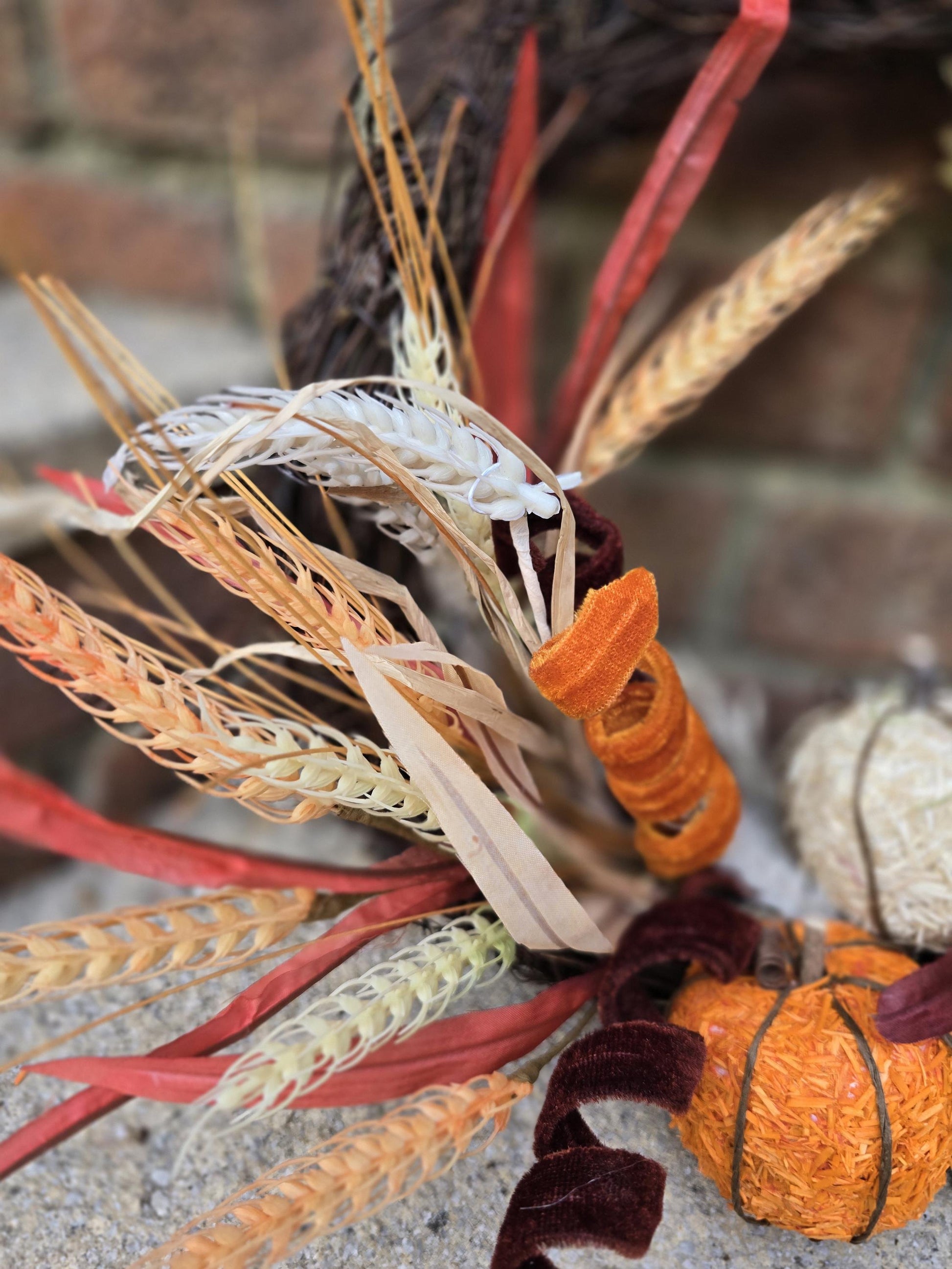Autumn Vibes Fall Orange Harvest Front Door Wreath Rustic Wall Porch Hanger House Home Decor Decoration Thanksgiving Designer Fireplace Swag - Hats By Cressida