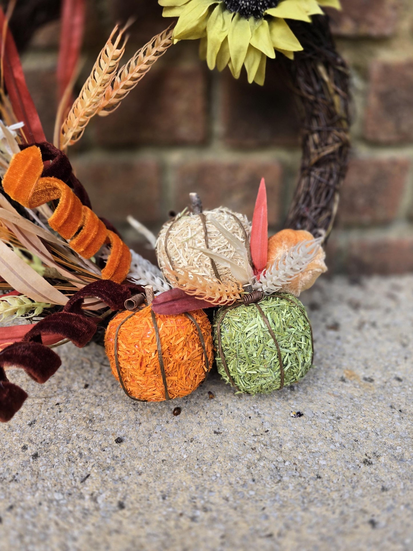 Autumn Vibes Fall Orange Harvest Front Door Wreath Rustic Wall Porch Hanger House Home Decor Decoration Thanksgiving Designer Fireplace Swag - Hats By Cressida