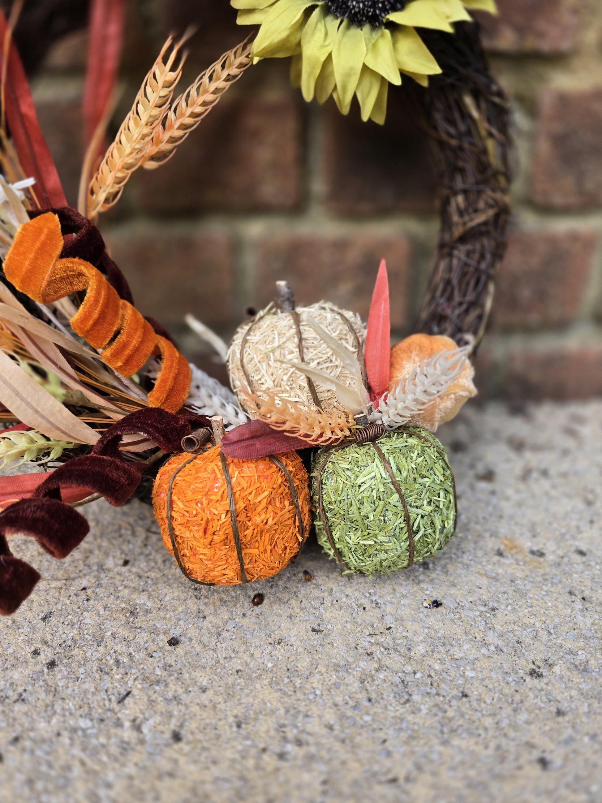 Autumn Vibes Fall Orange Harvest Front Door Wreath Rustic Wall Porch Hanger House Home Decor Decoration Thanksgiving Designer Fireplace Swag - Hats By Cressida