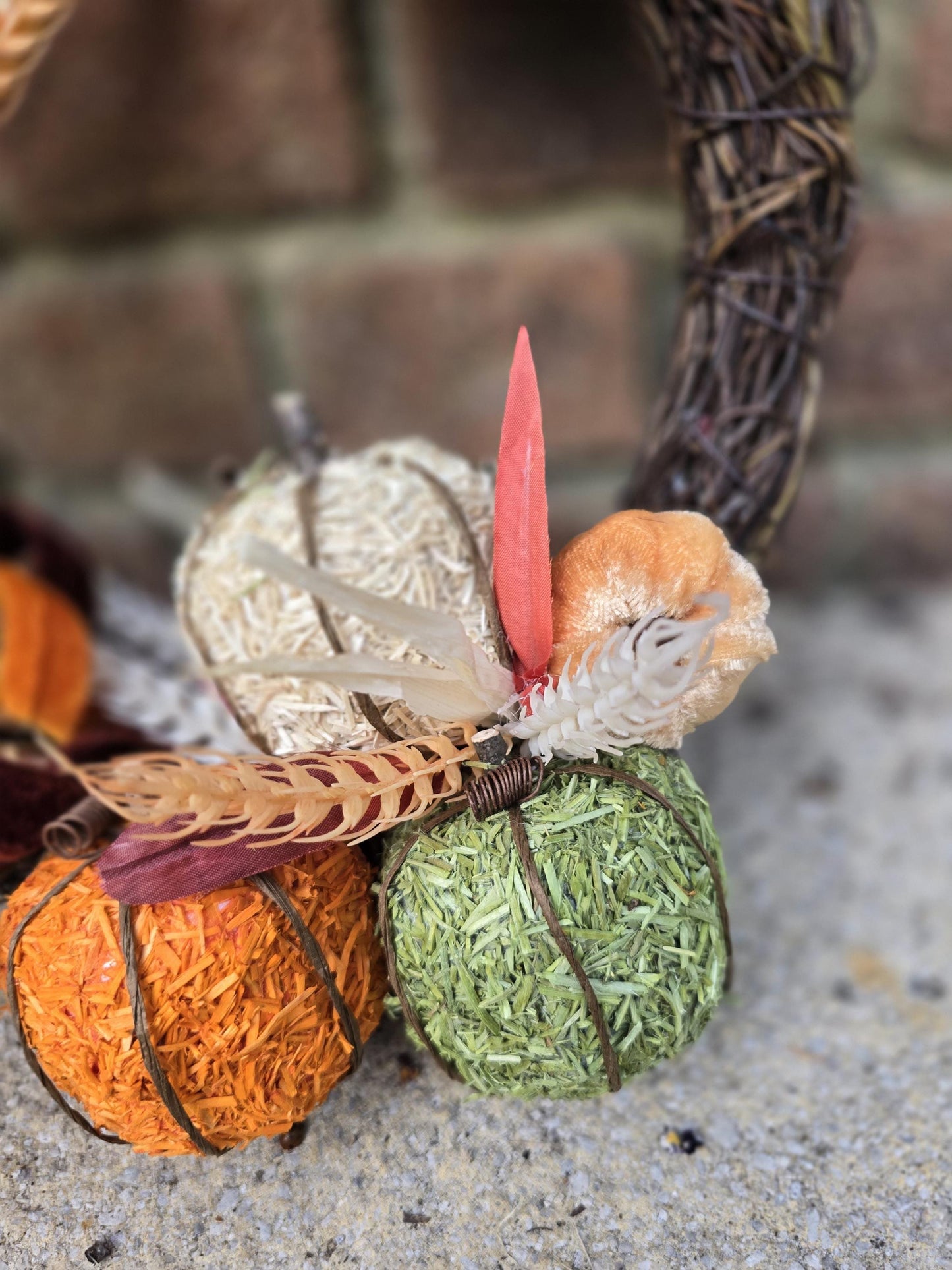 Autumn Vibes Fall Orange Harvest Front Door Wreath Rustic Wall Porch Hanger House Home Decor Decoration Thanksgiving Designer Fireplace Swag - Hats By Cressida
