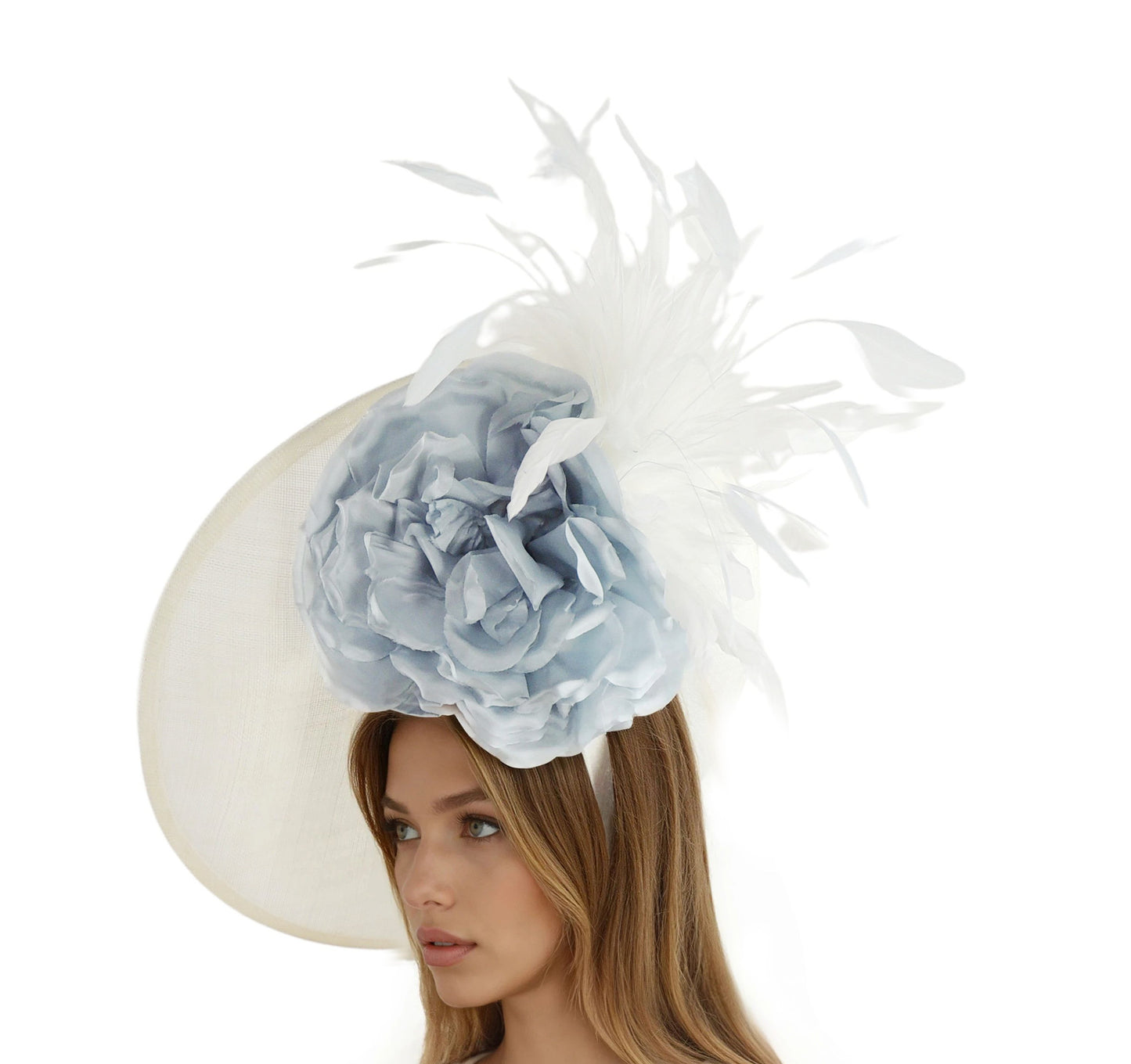 Behati Feather Silk Flower Saucer Fascinator - Hats By Cressida