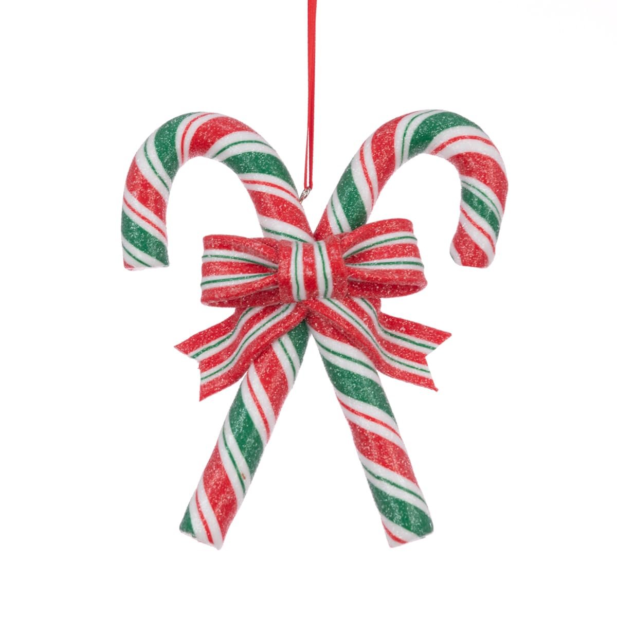 Candy Cane Christmas Tree Ornament - Red & Green Spiral Striped Hanging Decoration Bauble Xmas Decor Gift Topper Peppermint Theme Glitter Bow - Hats By Cressida