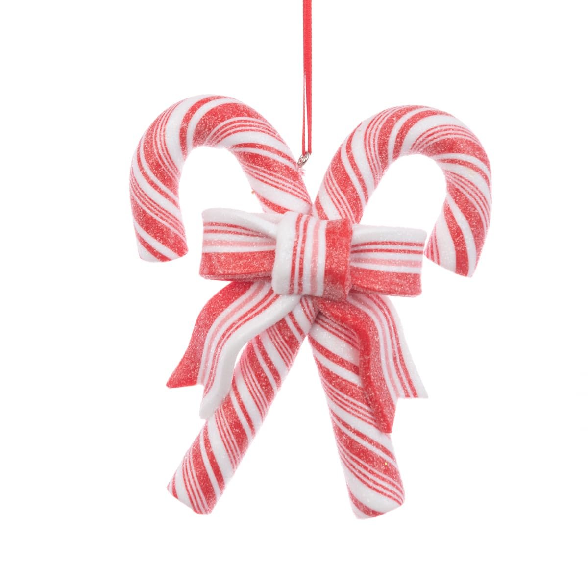 Candy Cane Christmas Tree Ornament - Red & White Spiral Striped Hanging Decoration Bauble Xmas Decor Gift Topper Peppermint Theme Glitter Bow - Hats By Cressida