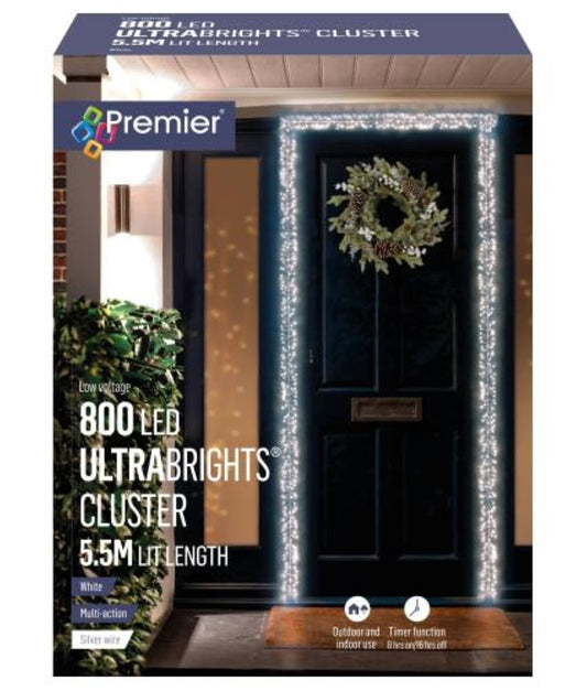 Christmas Door Cluster Pin Wire Fairy Lights Ultrabrights Door Garland 800 LEDs Cool White Mains - Hats By Cressida