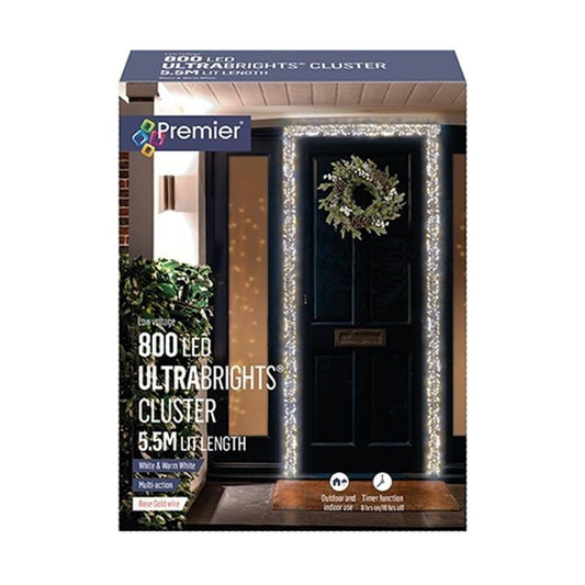 Christmas Door Cluster Pin Wire Fairy Lights Ultrabrights Door Garland 800 LEDs Warm White AND White - Hats By Cressida